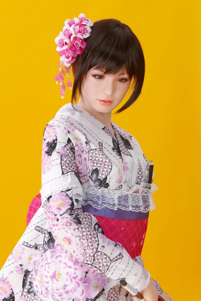 Erika premium Japanese love doll by Orient Industry wearing traditional kimono style outfit