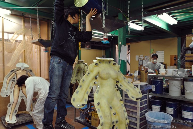 Silicone casting process used to create the body of a Japanese love doll at the Orient Industry workshop
