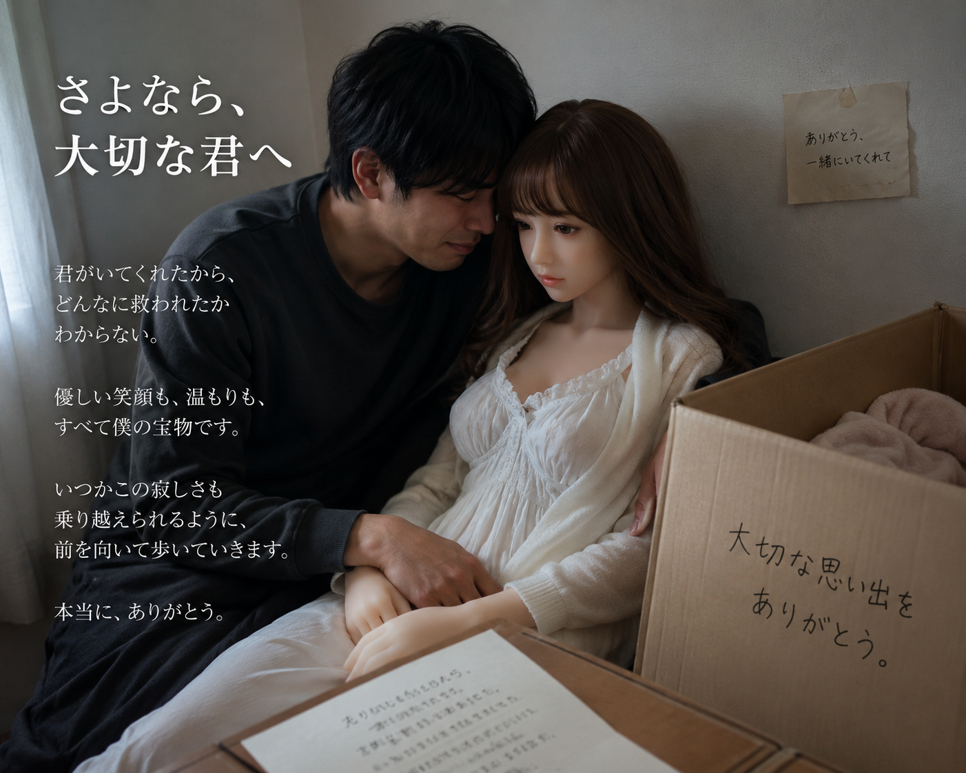 ラブドールとの別れに寂しさを感じる男性のイメージ
