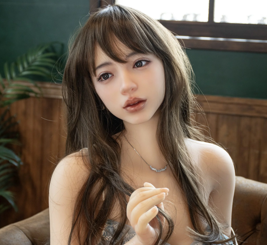 Japanese love doll sitting naturally with realistic posture and soft body balance