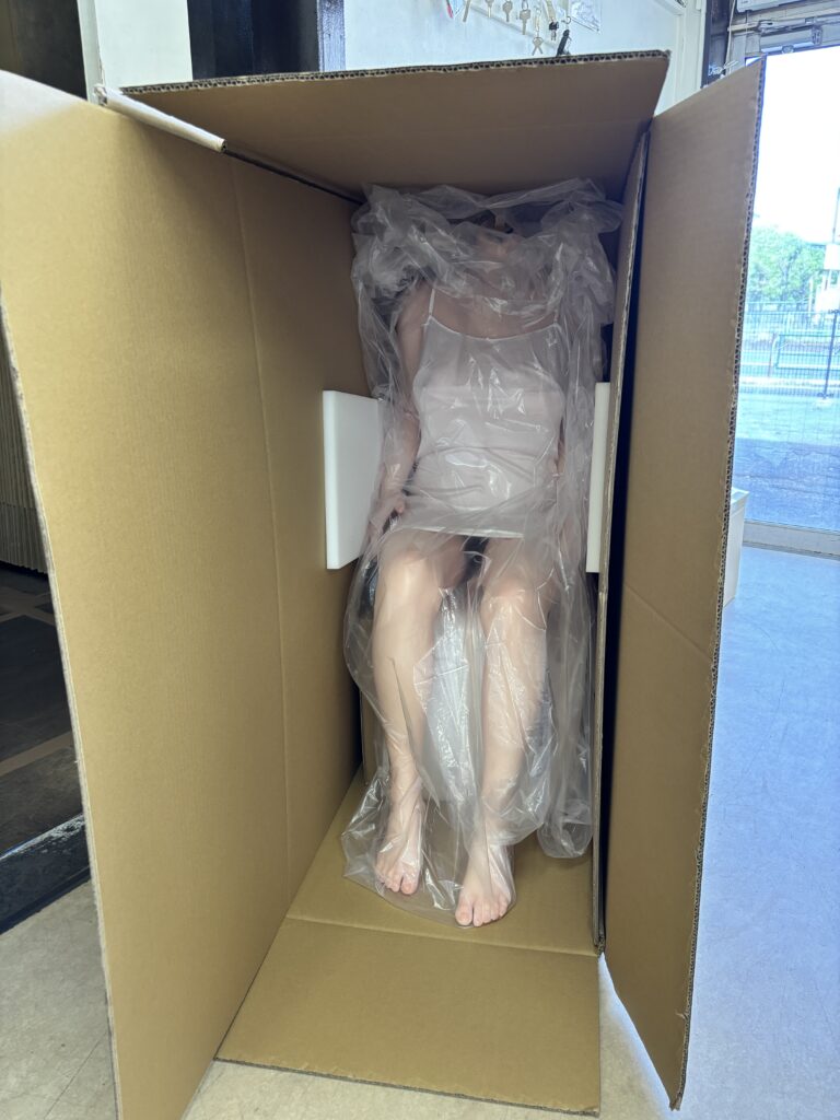Japanese love doll securely packed in cardboard box by Orient Industry discreet international shipping packaging
