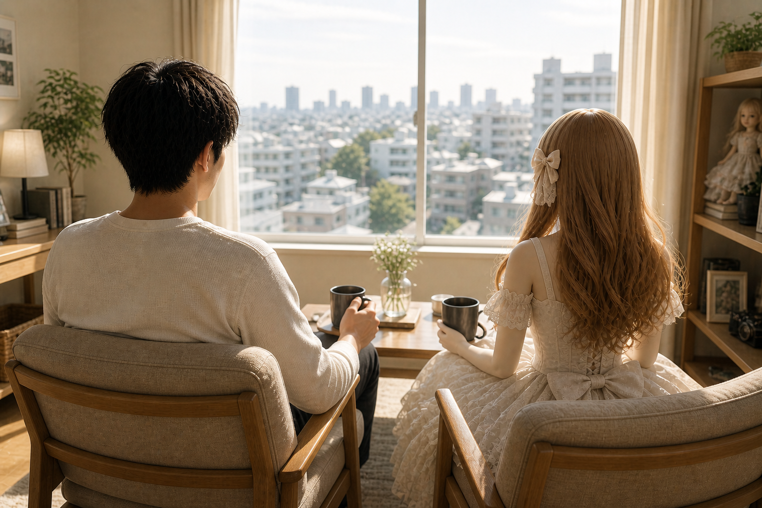 shared quiet moment with a love doll holding hands
